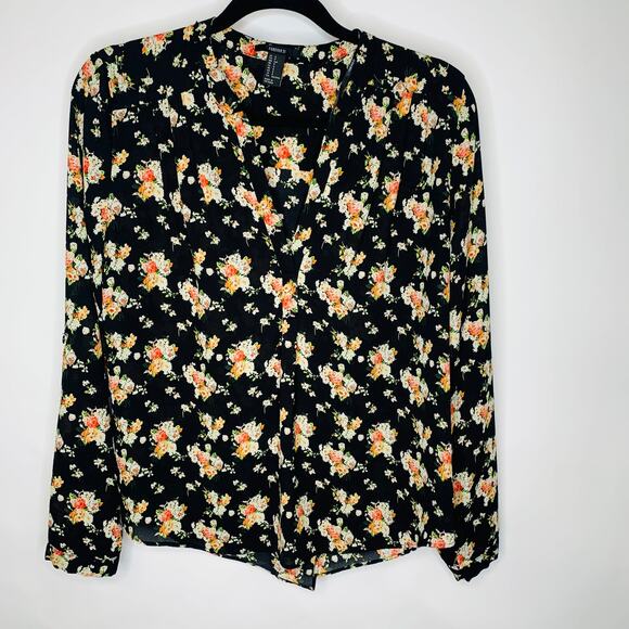 Dark Floral Blouse Long Sleeve Chiffon Sz Small - Picture 6 of 10